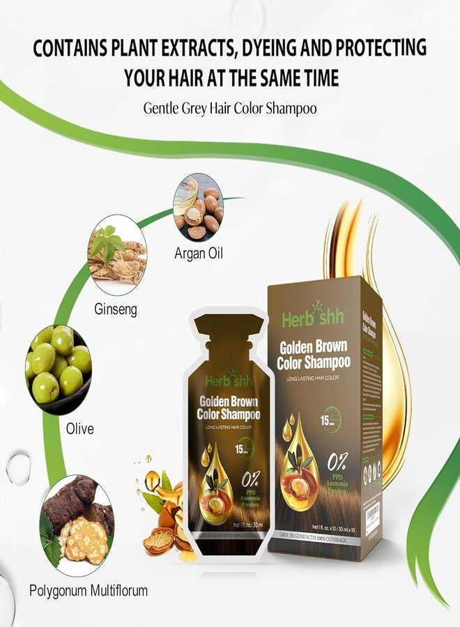 Herbishh Golden Brown Hair Shampoo, Hair Color for Gray Coverage, 3 in 1 Hair Dye Shampoo - champu para tenir el cabello, Colors in Minutes, Easy to Use PPD Free Pouch 30mlx10p - Image 4